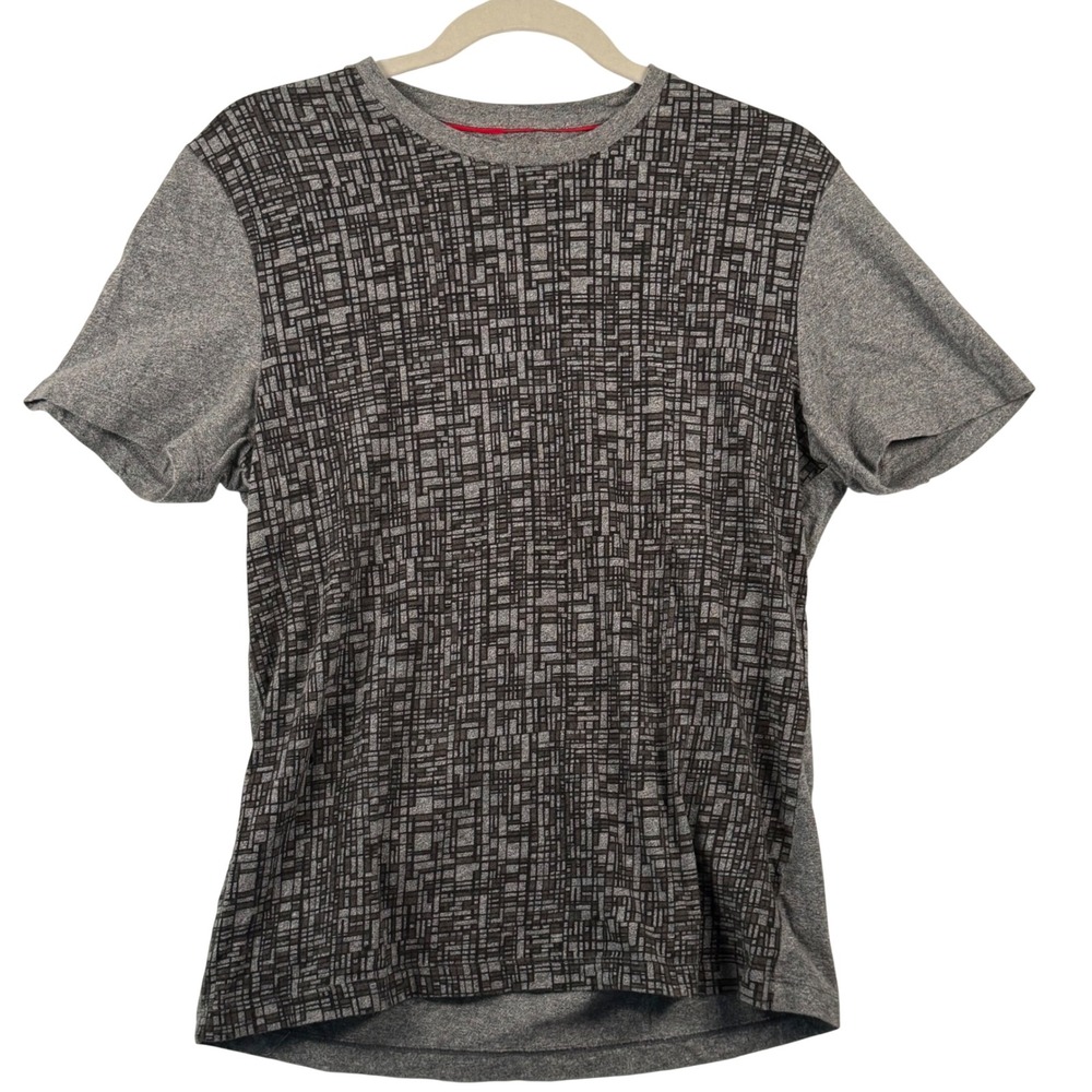 Retro Alfani Mens M T Shirt Grey Marl Slim Fit Geometric Grid Classiccore Cotton